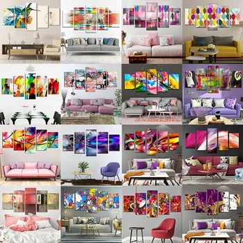 

Color Modular Abstract Printmaking 5 Pieces Poster Modern Wall Art Frameless Painting Canvas Painting Living Room Wall Decoratio