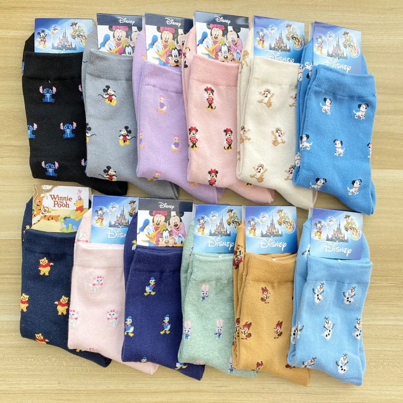 Disney Cartoon Cute Tube Autumn And Winter Warm Sweat Candy Cotton Ladies Socks Cartoon Fashion Minnie Mickey Socks