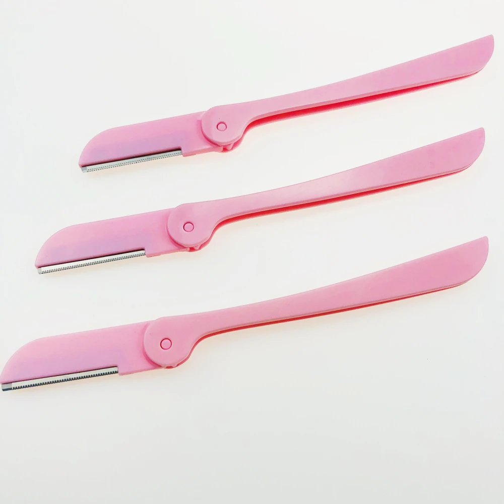3pcs Light Pink 3 шт. складная бритва для бровей Бритва съемный триммер лезвие Эпилятор ножницы для бровей круглая щетка для макияжа инструмент - Цвет: 3pcs Light Pink