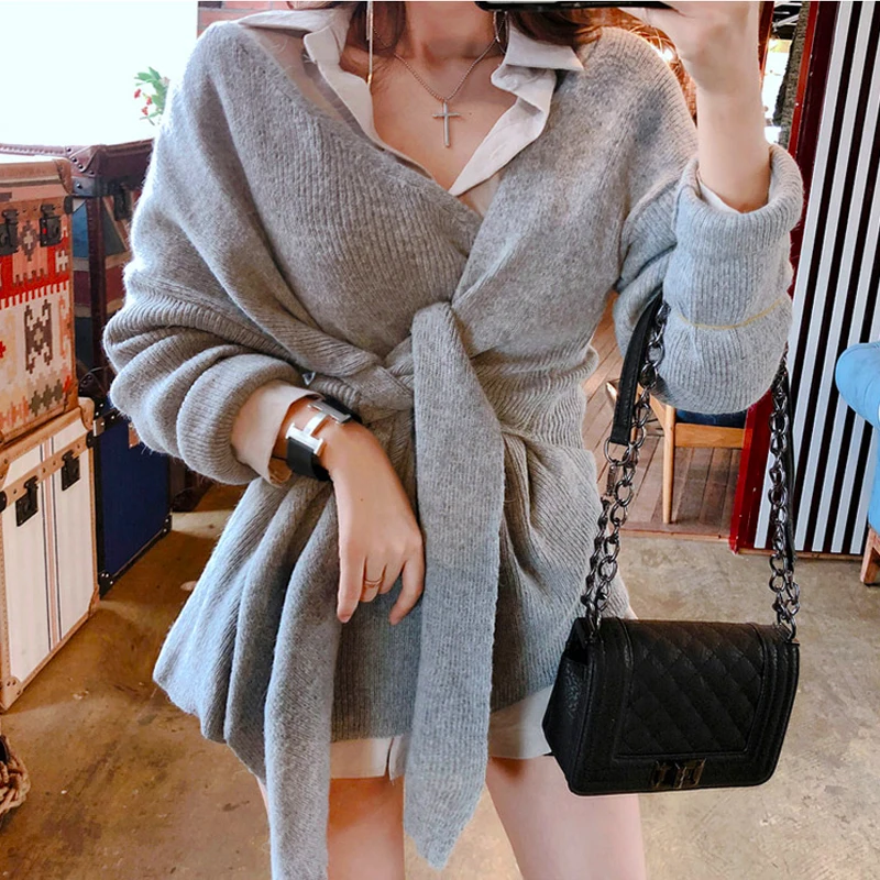 

New Oversize Women's Sweaters Autumn Winter sweater Vintage buttons O Neck Cardigans Single Breasted Puff Sleeve Loose Cardigan