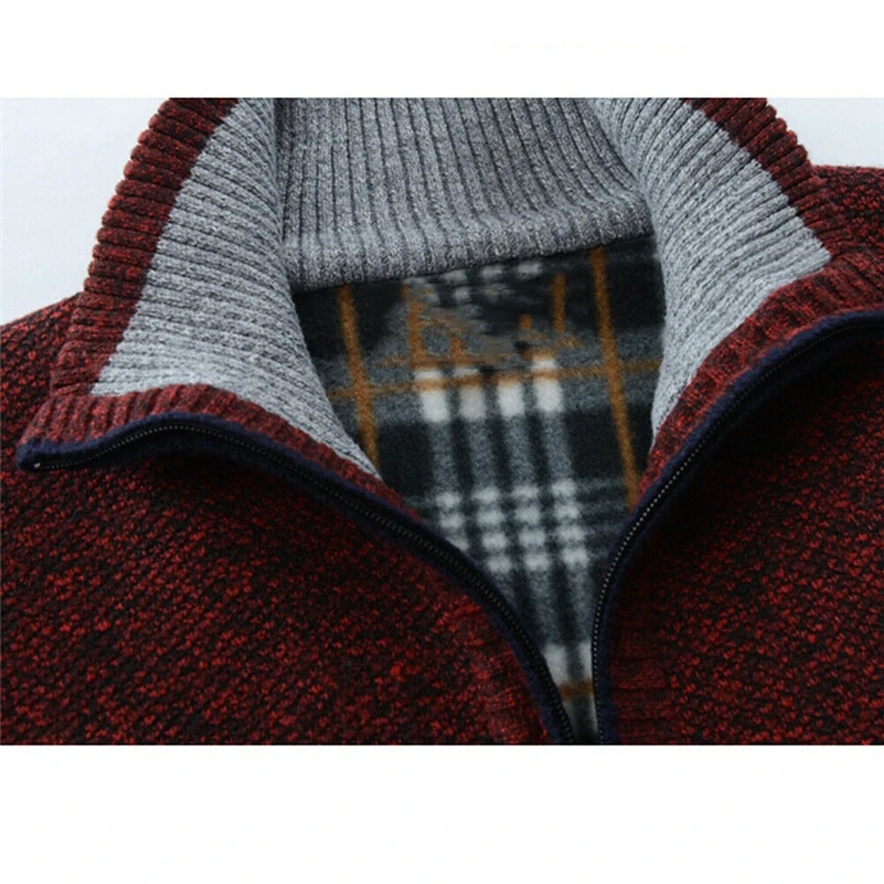 Популярный мужской зимний теплый тонкий вязаный кардиган джемпер на молнии с флисовой подкладкой пальто Верхняя одежда плюс размер Топ Мужской Однотонный свитер одежда