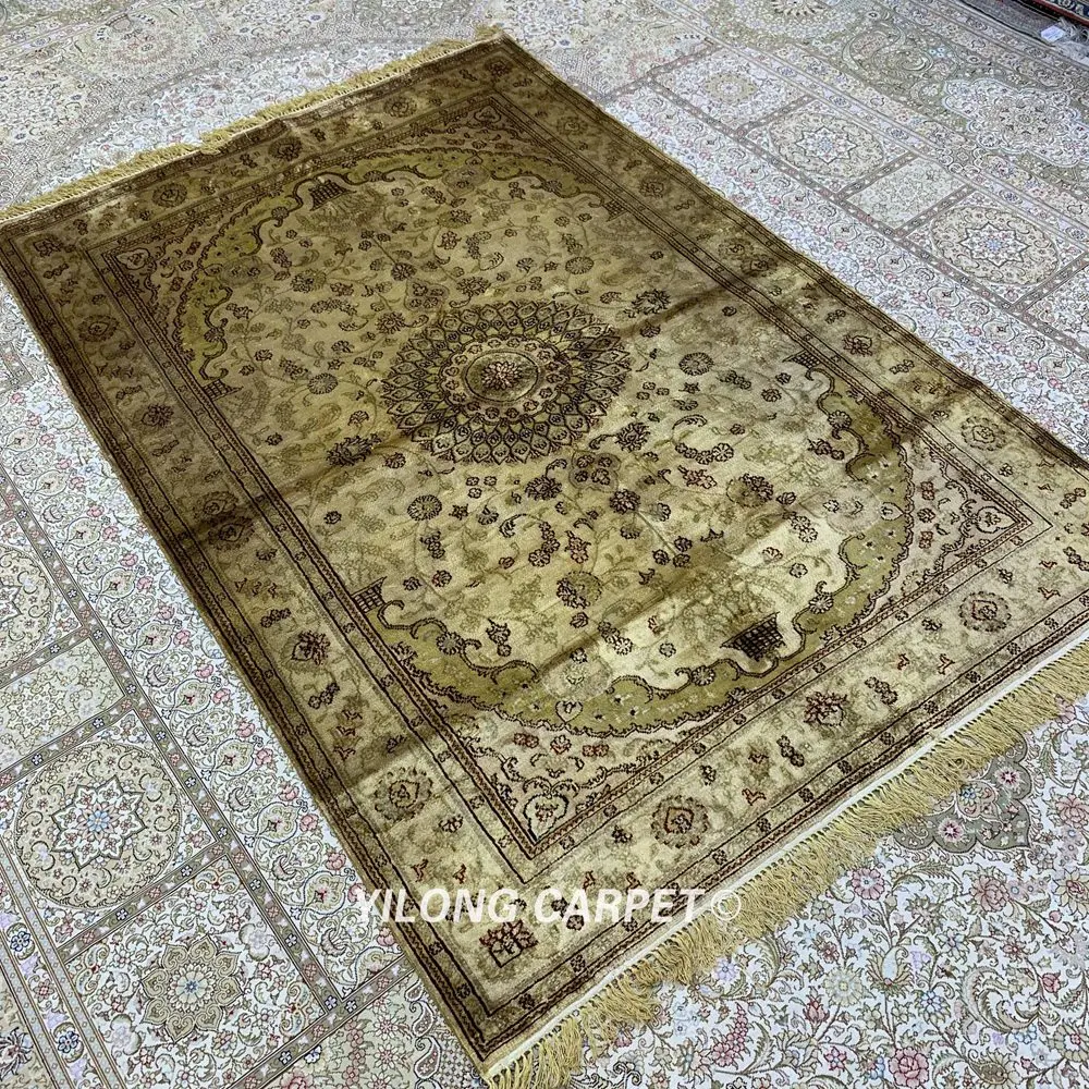 YILONG 4'x6' ручной работы турецкий ковер бежевый античный персидский Шелковый ковры(LH1010B