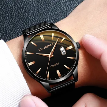 

Fashion Men's Watch Geometric Round Alloy Business Quartz Wrist Watch Mesh Band Casual Male Clock Wristwatch Relogio Masculino