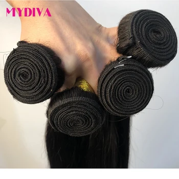 Mydiva 8-34 36 38 40 Inch Brazilian Hair Weave Bundles Straight 100% Human Hair 3/4 Bundles Natural Color Remy Hair Extensions 6