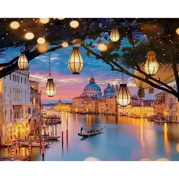 

GATYZTORY DIY Painting By Numbers Night Scene Lantern Paint By Numbers For Adults Photo Frames For Picture 40x50cm Frame