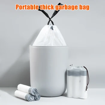 

5/10 Roll Portable White Garbage Bag with Handle Thick Drawstring Large Home Kitchen Dormitory Garbage Bag 15pcs/Roll XH