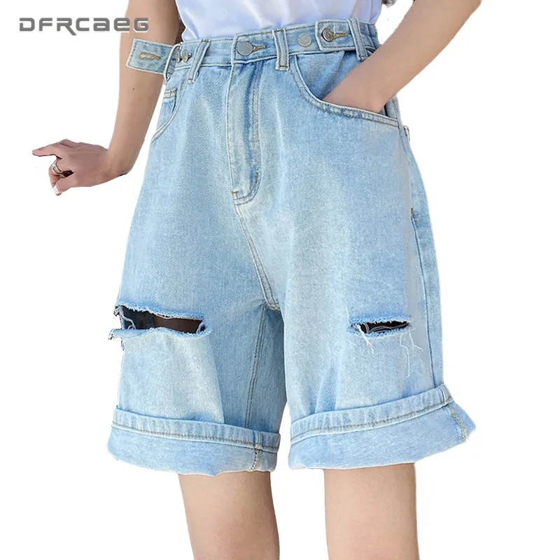 Adjustable High Waist Loose Summer Bermuda Denim Shorts Woman 2020 Knee Length Hole Wide Leg Short Capris Trousers Jeans Femme Adjustable High Waist Loose Summer Bermuda Denim Shorts Woman 2020 Knee Length Hole Wide Leg Short Capris Trousers Jeans Femme