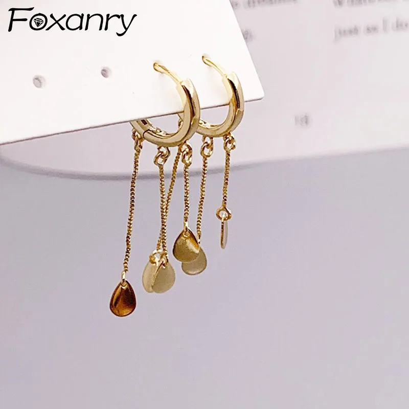 Foxanry Prevent Allergy 925 Sterling Silver Hoop Earrings for Women New Trendy Elegant Sequins Tassel Party Jewelry Ears Buckle | Украшения