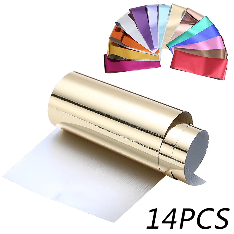 

14Pcs Metal Shiny Transfer Foil Nail Art Foil Stickers Transfer Manicure Mirror Effect Charm Nail Decals Pure Color
