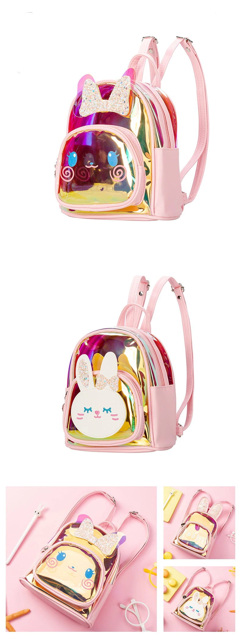 Модный детский рюкзак из овечьей шерсти, высококачественный ранец с милым кроликом из мультфильма, маленький лазерный рюкзак, Повседневная сумка на плечо, рюкзак