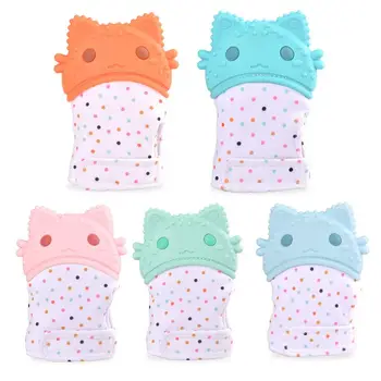 

Baby Teething Glove Baby Chew Teething Mitten Cartoon Cat Anti-Bite Silicone Molar Gloves Teether Hot