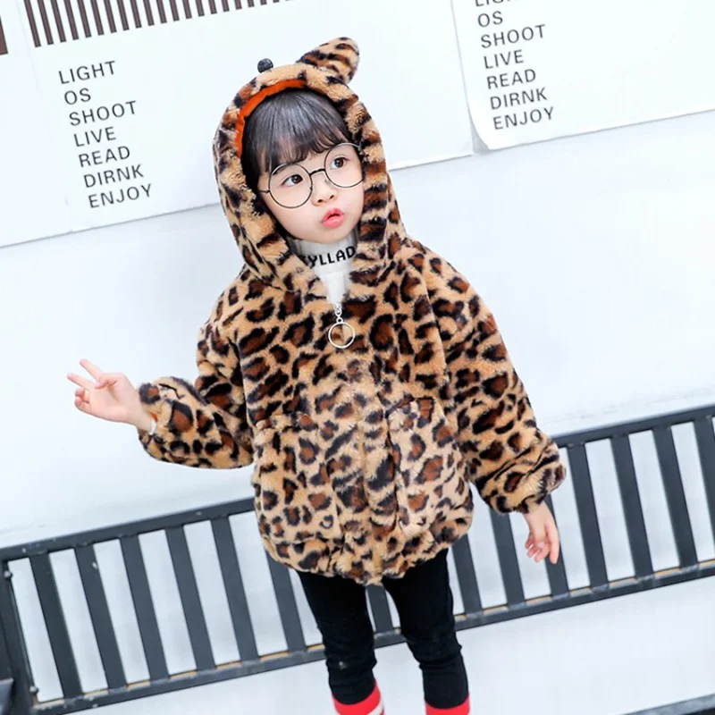CROAL CHERIE Winter Kids Girls Jacket Halloween Clothing Warm Leopard Fleece Fur Boys Winter Coat Outerwear Snowsuit  (6)