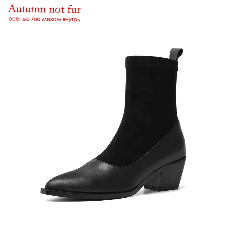 black not fur MORAZORA/ г., Новое поступление, осенне-зимние ботильоны для женщин из натуральной кожи, растягивающиеся сапоги простая женская обувь на квадратном каблуке - Цвет: black not fur