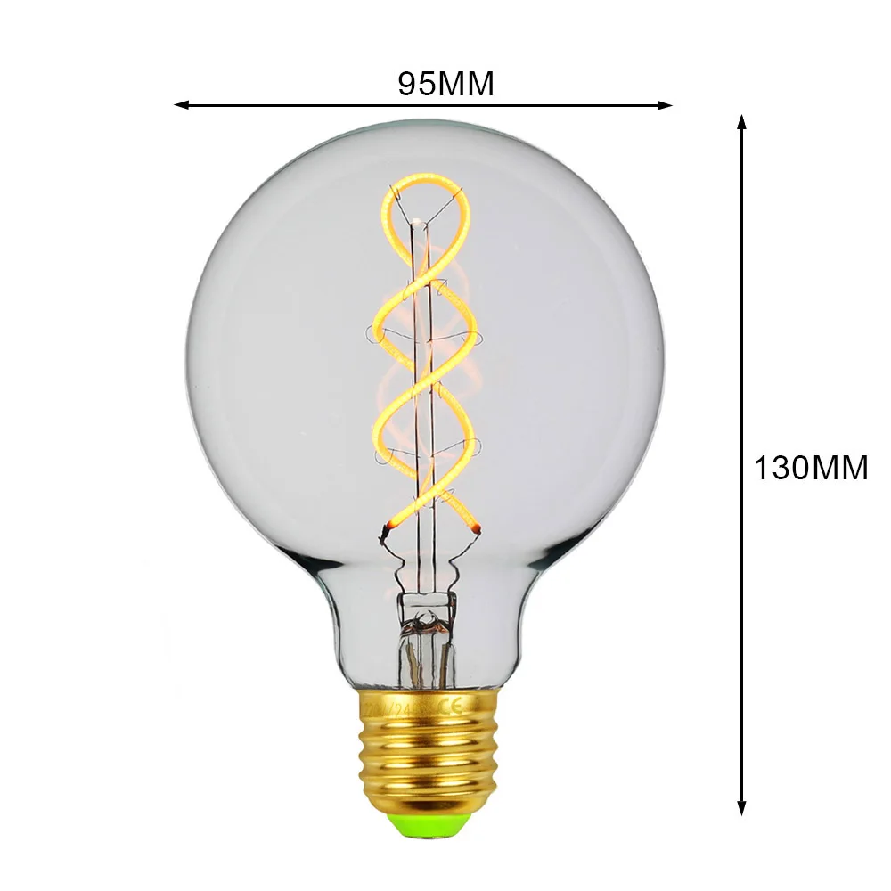 TIANFAN лампочки Эдисон светодиодный лампы 220V 4W декоративная нить накала спираль затемнения прозрачный Винтаж огни G80 G95 G125 ST64 T45 T28 T300 - Испускаемый цвет: G95spiral