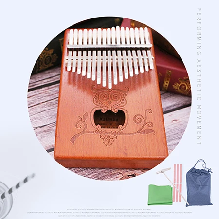 Wood Color Kalimba 17 клавишное пианино милая сова из массива дерева красное дерево калимба большого пальца пианино для начинающих подарок на день рождения - Цвет: Wood Color
