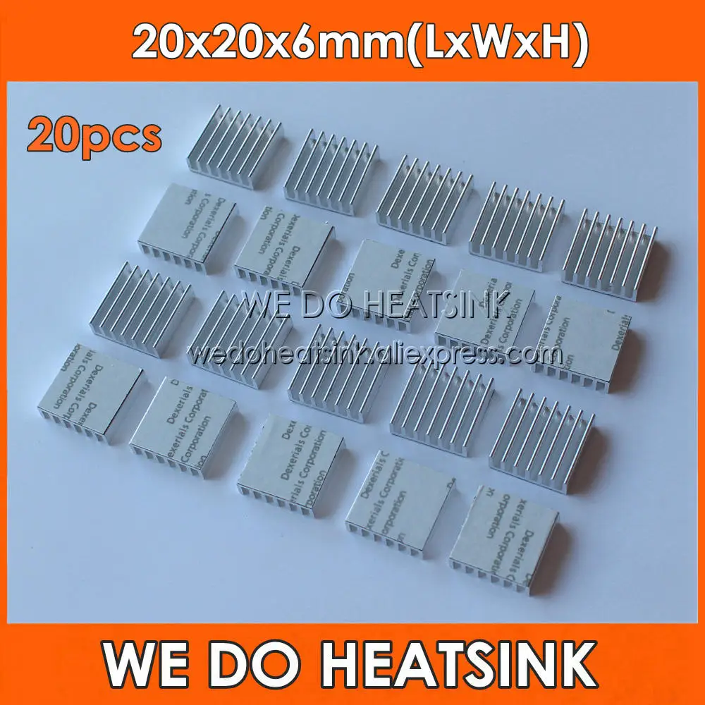 10Pcs Aluminum 20X20X6Mm Ic Led Cooling Cooler Heatsink Heatsinks With Tape ZF 
