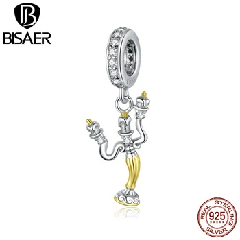 

BISAER Magic Candlestick Beads 925 Sterling Silver Zircon Retro Charms Pendant Fit Bracelet Necklace DIY Fashion Jewelry EFC319