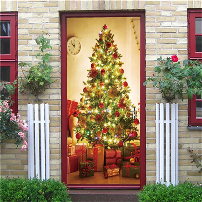 MT147 Merry Christmas дверные наклейки водонепроницаемые самоклеящиеся обои для DIY Новогодняя декоративная деревянная дверь ремонт настенные наклейки - Цвет: MT147