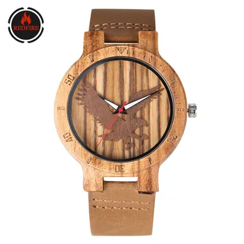 

REDFIRE Wooden Watch Men Creative Eagle/Polar Bear/Horse Design Art Engraving Display Dial Mens Watch Casual Quartz Wood Watch