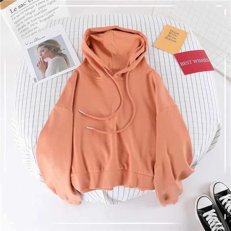 Свободный карамельный цвет Толстовка Femme Drawstring с капюшоном спортивный костюм сплошной женский с длинным рукавом Осенняя Толстовка Осенняя верхняя одежда Горячая - Цвет: as pattern