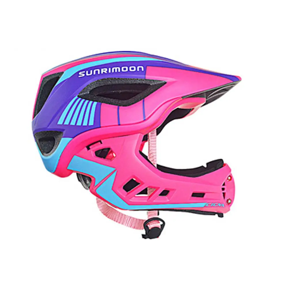 Blue pink purple M Kuulee дети унисекс велоспорт шлем голова и защита подбородка EVA шлем - Цвет: Blue pink purple M