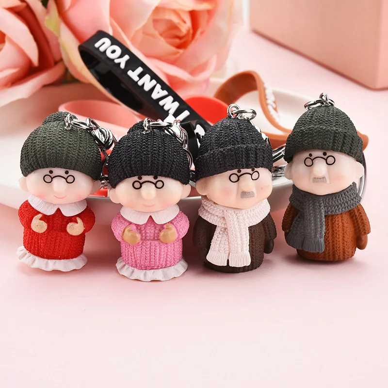 

Fashion Cartoon Grandpa And grandma Key chain Creative leather Rope Couple Key chain Bag Hanging Key Chains Children toy Gift