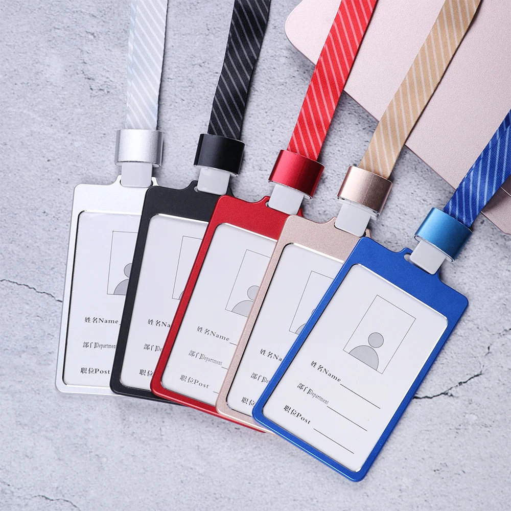 

1PC Employee Name Card Holders With Rope Aluminium Alloy Card Holder Name ID Card Case Metal Work Certificate Identity Cover
