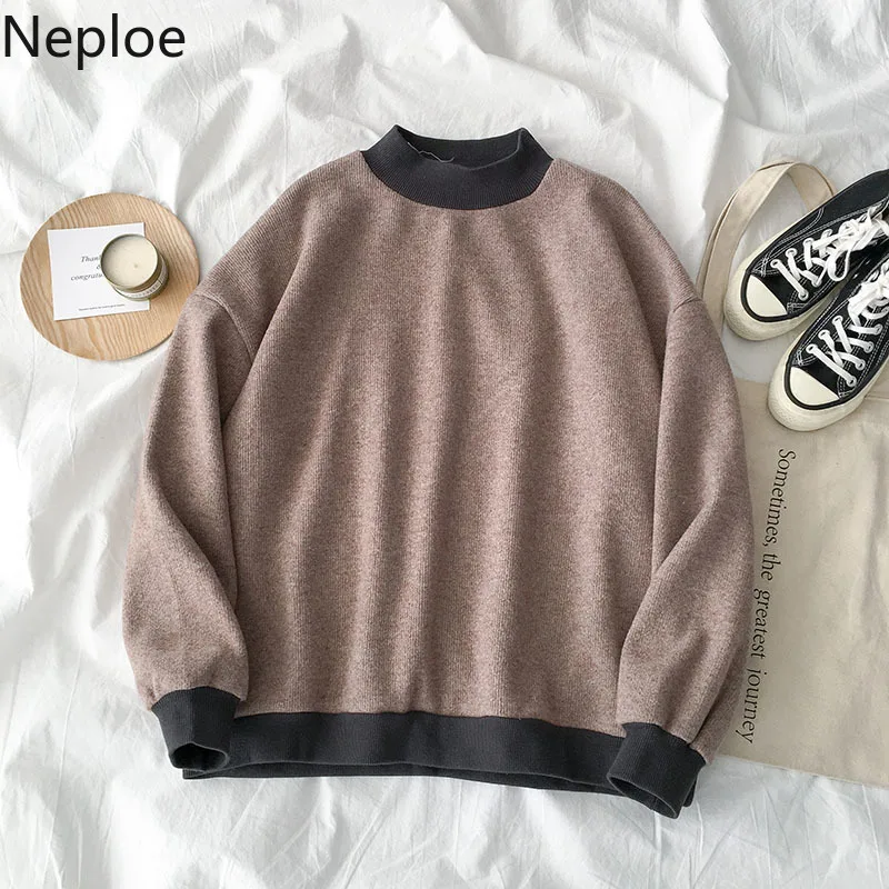 Neploe, толстовки контрастных цветов для женщин, Осень-зима, круглый вырез, длинный рукав, толстовки, корейский стиль, свободные INS,, женские топы 80297