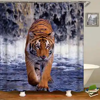 

Animals printed lion, tiger, cat,Elephant,3d Bath Curtains Waterproof Polyester Cloth Washable Bathroom Shower Curtain with Hook