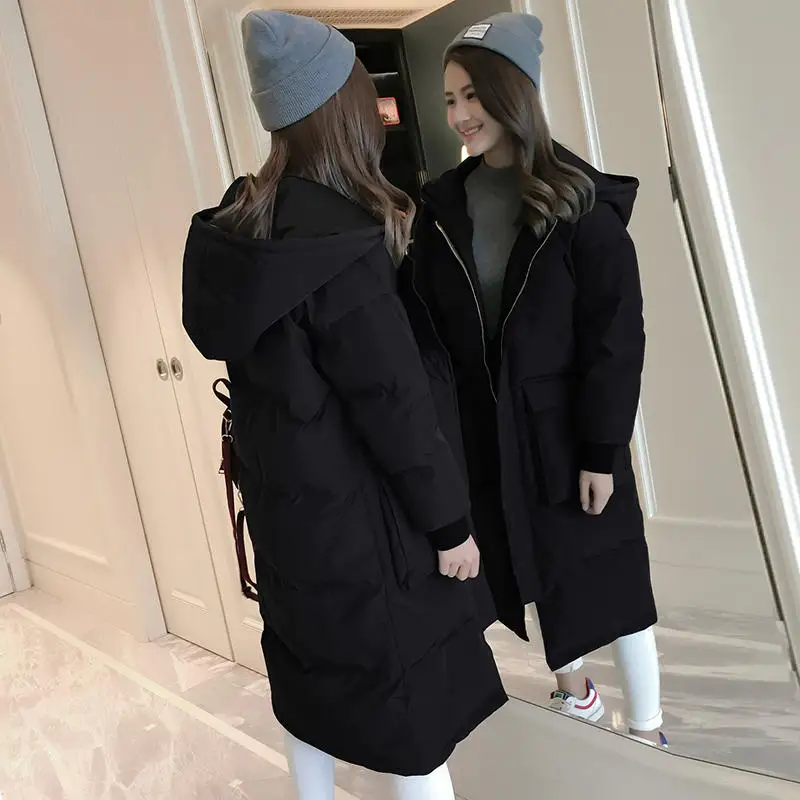 Oversize Down Cotton Coat Female Parka Loose Long Winter Jacket Women Clothing Pockets Student Hooded Jackets Women Padded Q2050