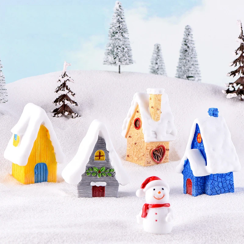 Fairy Christmas Snow House Figurines Tiny Garden Miniatures Resin Craft Micro Landscape New Year Decor for Home | Дом и сад