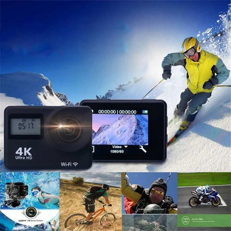 Экшн камера 4K Wi Fi 8 Мп 30 м водонепроницаемая угол обзора 170 градусов|Видеокамеры 360