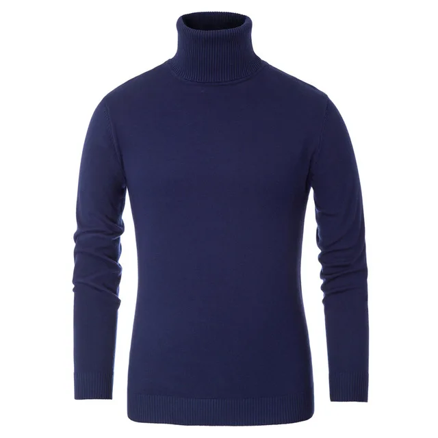 Navy Blue PJ Men Sweater Slim Fit Long Sleeve Turtleneck Pullover Winter SweaterThermal Knitwear - Цвет: Navy Blue