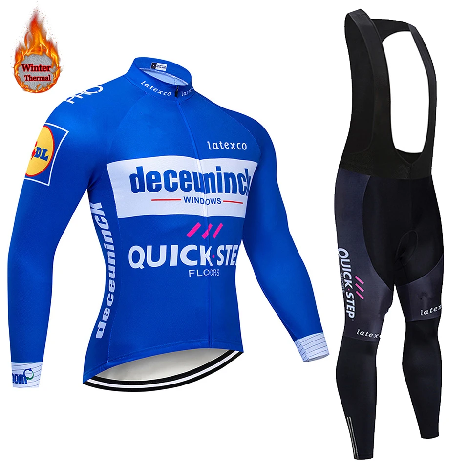 Велокофты Pro QuickstepTeam, зимний теплый флисовый комплект с длинным рукавом, Ropa Ciclismo, велосипедный триатлон, комплект для велоспорта