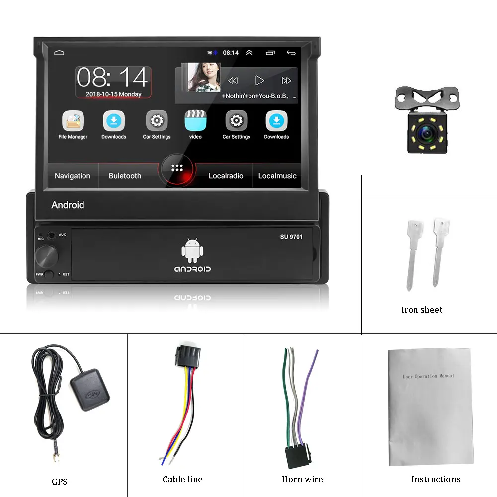 With 8 IR Camera Podofo Android Автомагнитола 1 Din 7 ''сенсорный экран автомобильный мультимедийный плеер gps навигация Wifi Аудио стерео для универсального - Цвет: With 8 IR Camera