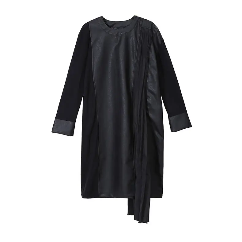 XITAO размера плюс лоскутное платье из искусственной кожи женская одежда зима ассиметричный пуловер полный рукав подходит ко всему элегантное платье Новинка ZLL4524