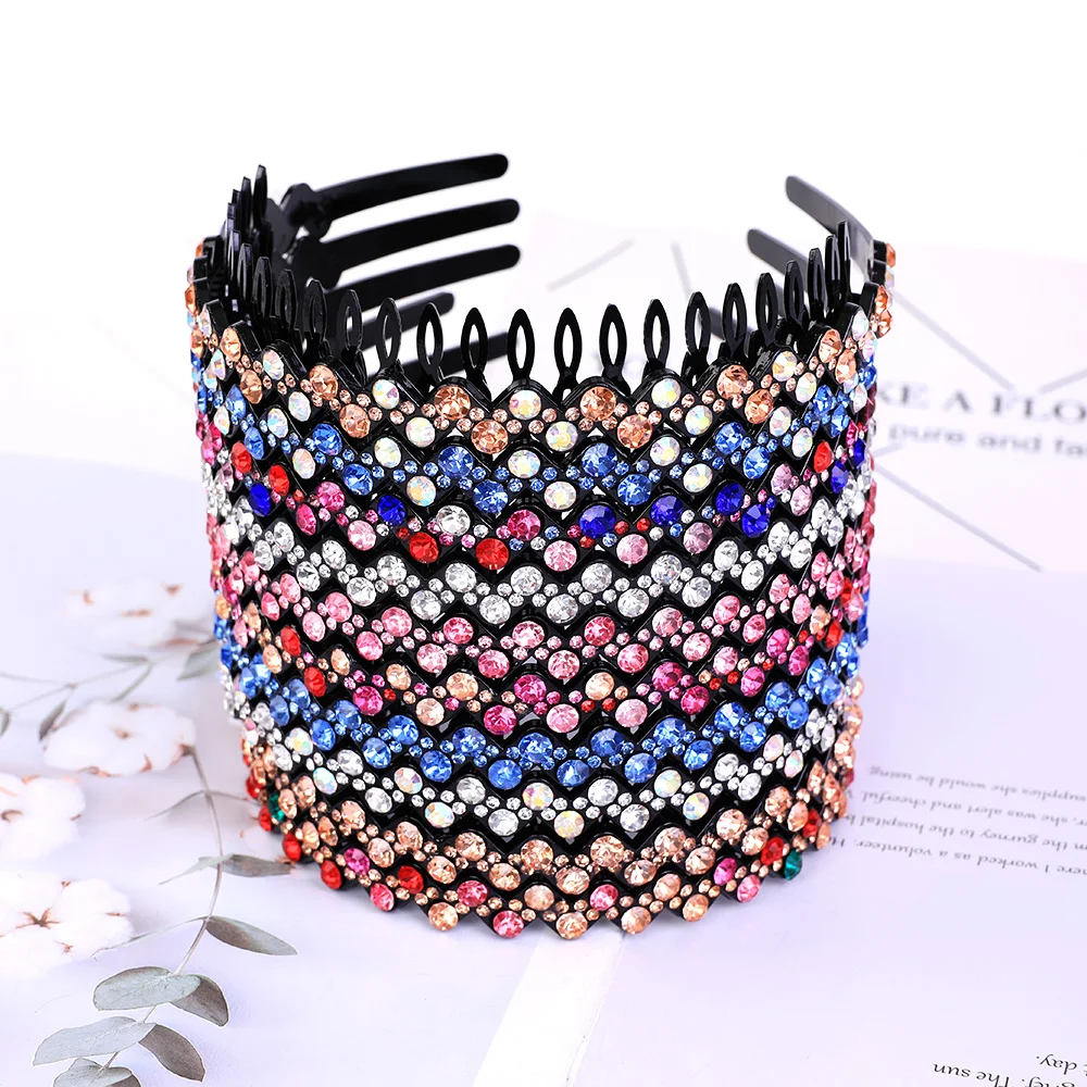 Haarbänder Nicht-slip Lünette Bunte Strass Blume Wasser Welligkeit Haar Hoop Stirnband für Frauen Haar Band Haar Zubehör Hairsty – Detail 3