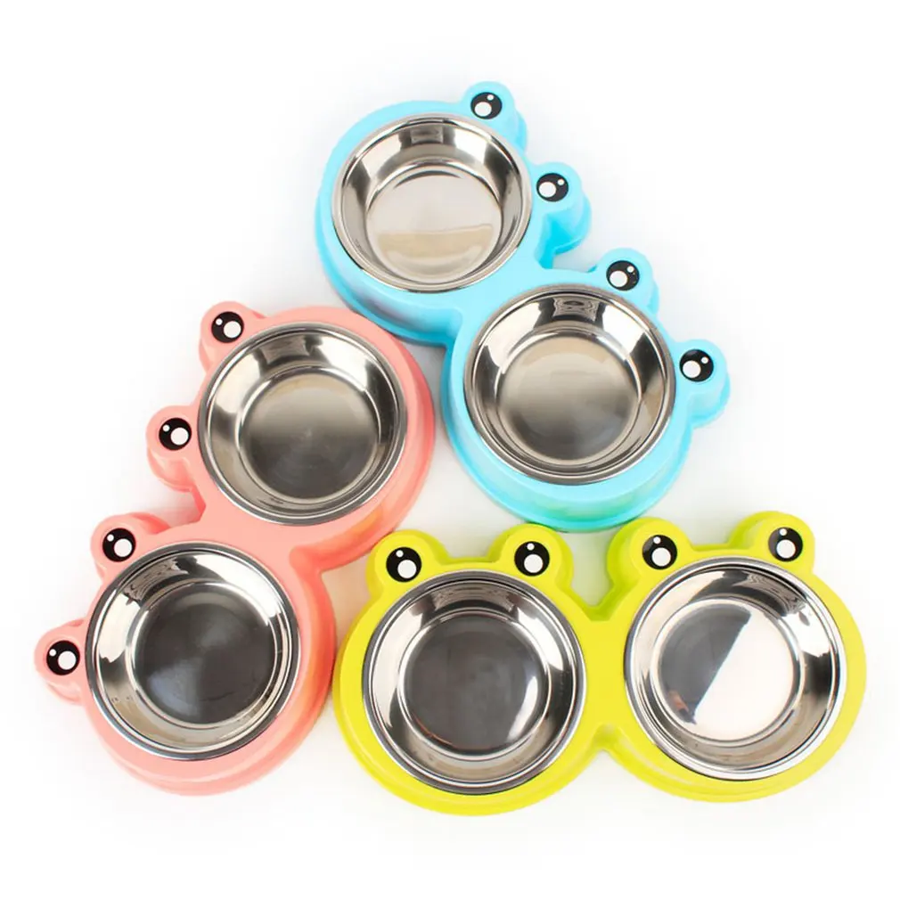 3 Colors Stainless Steel Double Pet Bowls for Dog Puppy Cats Food Water Feeder Pets Supplies Feeding Dishes Dogs Bowl 2 Sizes