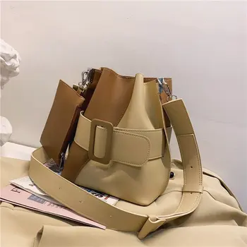 

Contrast color Bucket women's bag large capacity shoulder bags high quality PU leather shoulder bags ladies wild bags sac a main