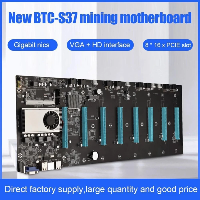 S37 BTC Mining Motherboard with CPU+8X8PIN to Dual 8PIN Cable DDR3