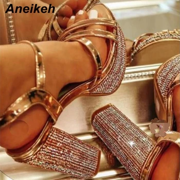 

Aneikeh Fashion Women Shoes Peep Toe Rhinestone Platform High Heels Sandals Summer Party Wedding Shoes Rome Buckle Sandals Pumps