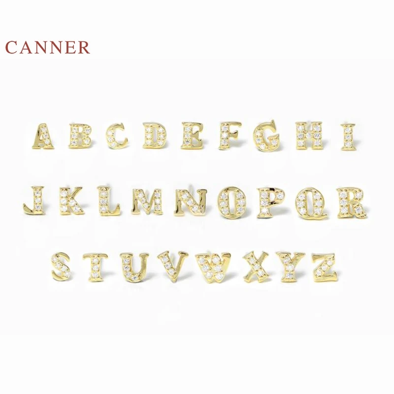

CANNER Real 925 Sterling Silver Earrings For Women Customize 26 letters Stud Earrings Zircon Diamond Korean Gold Jewelry Brincos