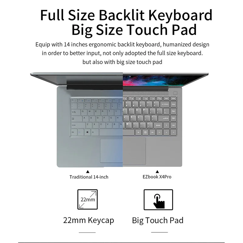 Ноутбук Ezbook X4 Pro, 14 дюймов, Fhd, Intel Core, I3-5005U, 8 ГБ ОЗУ, 256 Гб ПЗУ, Ssd, двухдиапазонный, Wifi, Windows 10