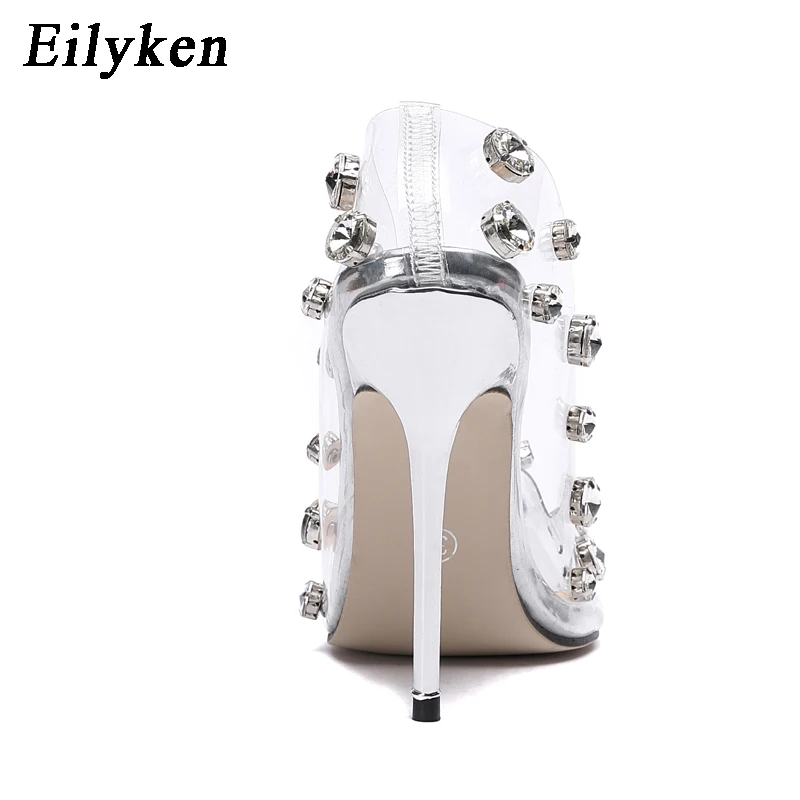 EilyKen/Новинка года; сезон весна-осень; Модные прозрачные женские босоножки с заклепками из пвх; пикантные вечерние туфли с острым носком на тонком каблуке для стриптиза