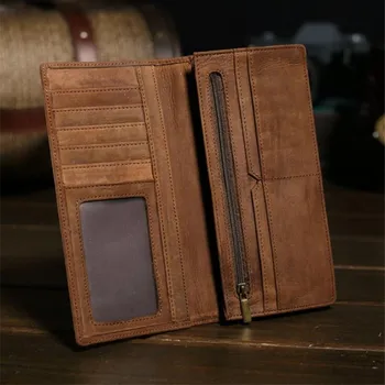 

Men's Long Wallet Genuine Leather Multifunctional Men Purse Black Billfold Card Holders For Men Solid Pocket Cow Leather
