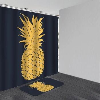 

Natural Pattern Pineapple Waterproof Bathroom Shower Curtain Bath Mats Multiple Size