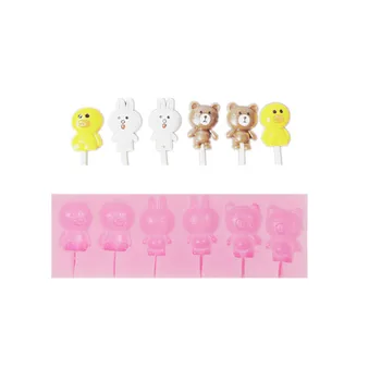 

6 Cavity Bear Lollipop Silica Gel Mode Bunny Chickens Chocolate Candy Mode DIY Silica Gel Mold Baking Tool