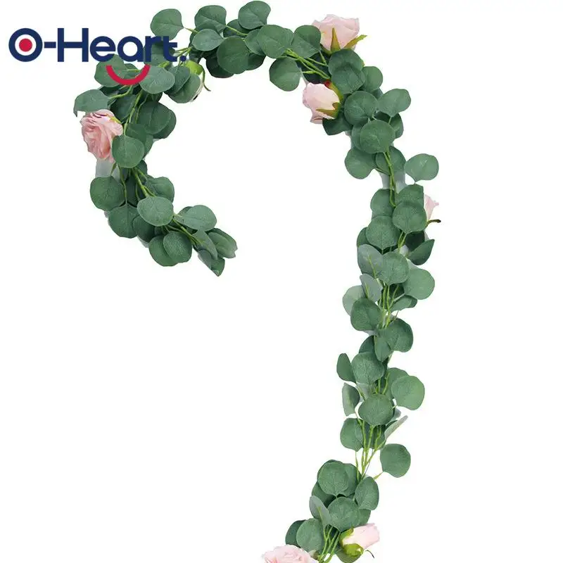 OHEART 2 м свадебное украшение искусственный зеленый Эвкалиптовый роза лоза из ротанга искусственные растения плющовый венок Настенный декор