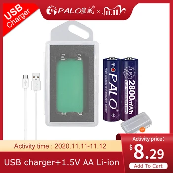 

PALO 2800mWh AA1.5V Lithium-ion Battery 1.5V AA rechargeable pre-charge battery+1.5V AA li-ion battery charger case usb charger