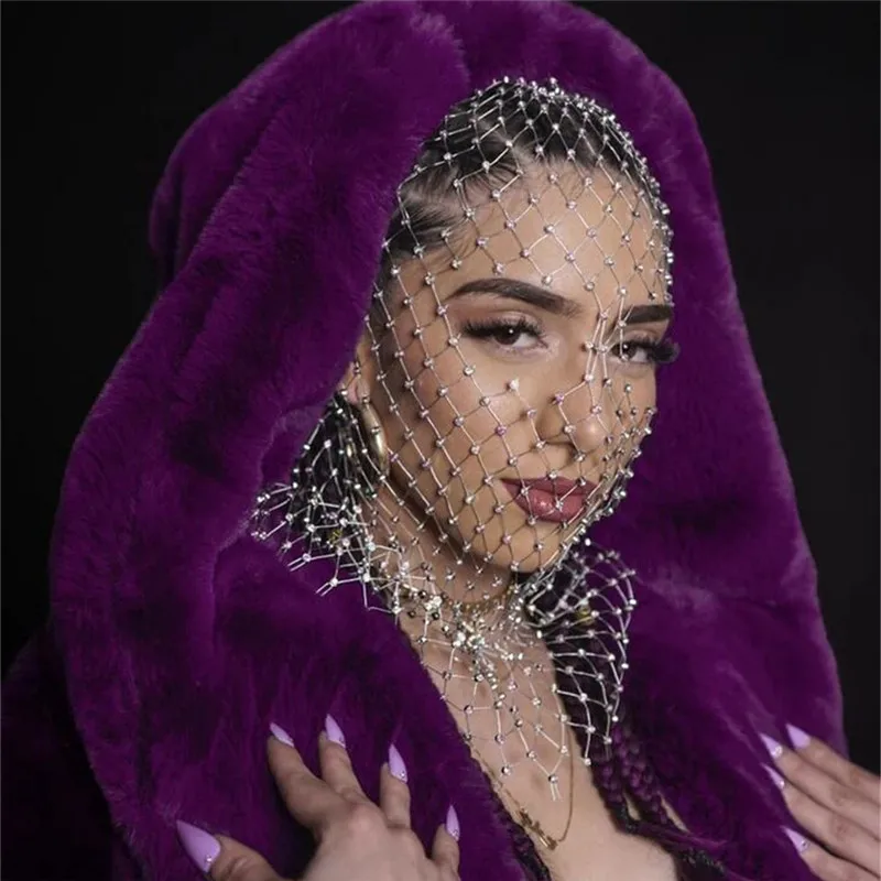 Y2K Mode Glitzernder Steinbesetzter Kopftuch mit Aushöhlen, Glitzernder Strass-Kristall-Netz-Luxus-Turban, Diamant-Haarnetz-Accessoire – Detail 5